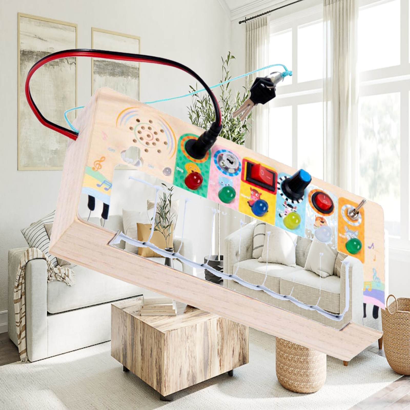 Montessori Wooden Busy Board Toddler - Piano de madeira com interruptores para
